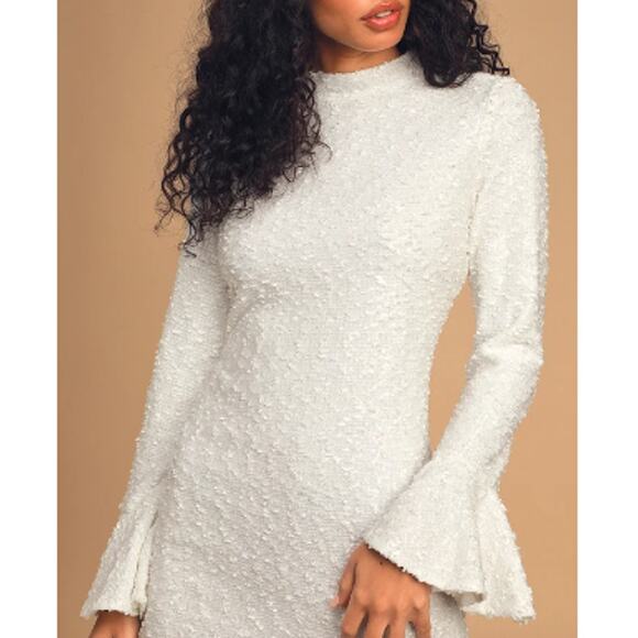 New ~ LULU'S ~ Bring the Magic White Tweed Sequin HOLIDAY Dress Size XL - Picture 11 of 11